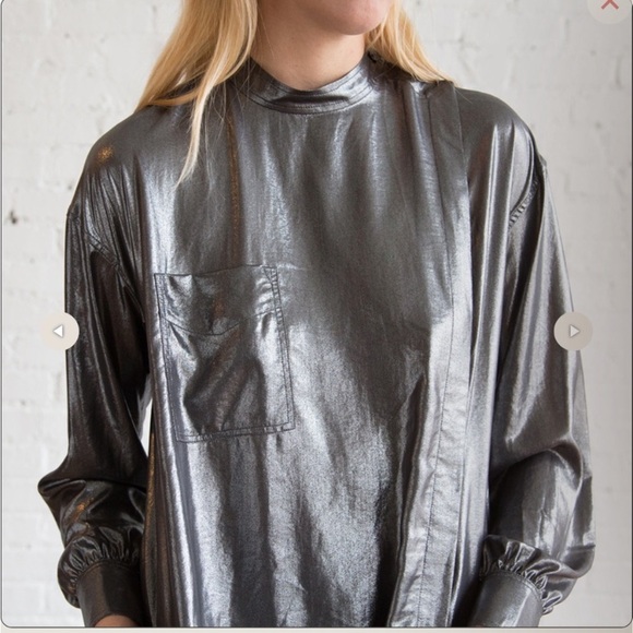 Étoile Isabel Marant Melva Blouse Metallic Grey Long Sleeve Blouse SZ 6/38 - Picture 3 of 11